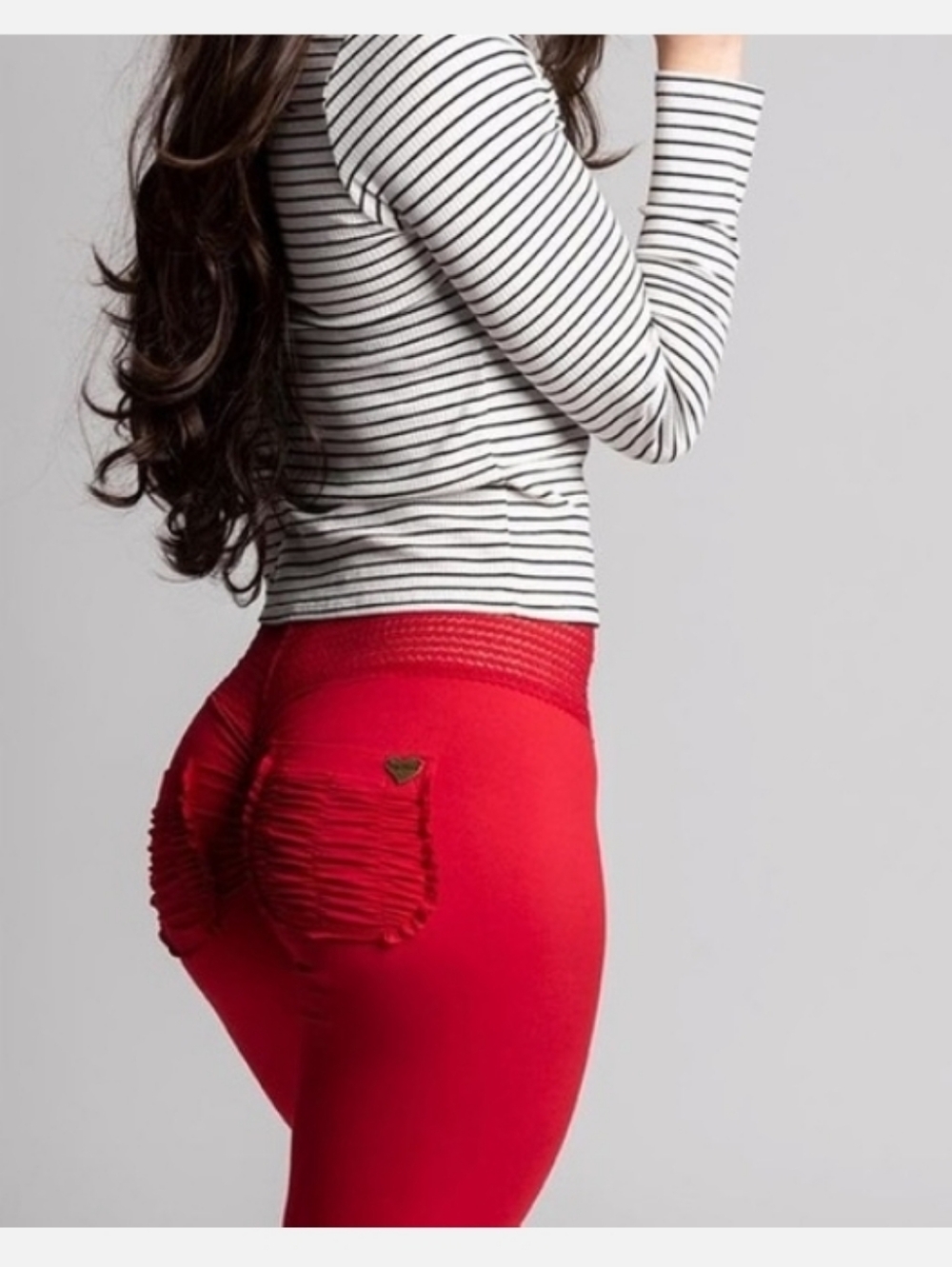 Cute Booty Lounge - Red Velour Leggings with Ruched Back Pocket